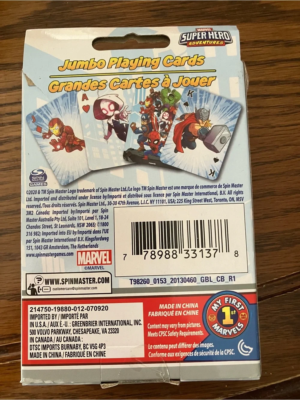 Marvel Super Hero Adventures Jumbo Playing Cards - Light Blue